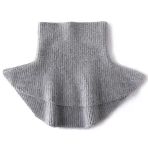 Women Cashmere Blend Wool Turtleneck Neck Warmer Collar Small Wraps Thick Ribs Knitted Accessories Cape Soft Wool Cowl Scarf