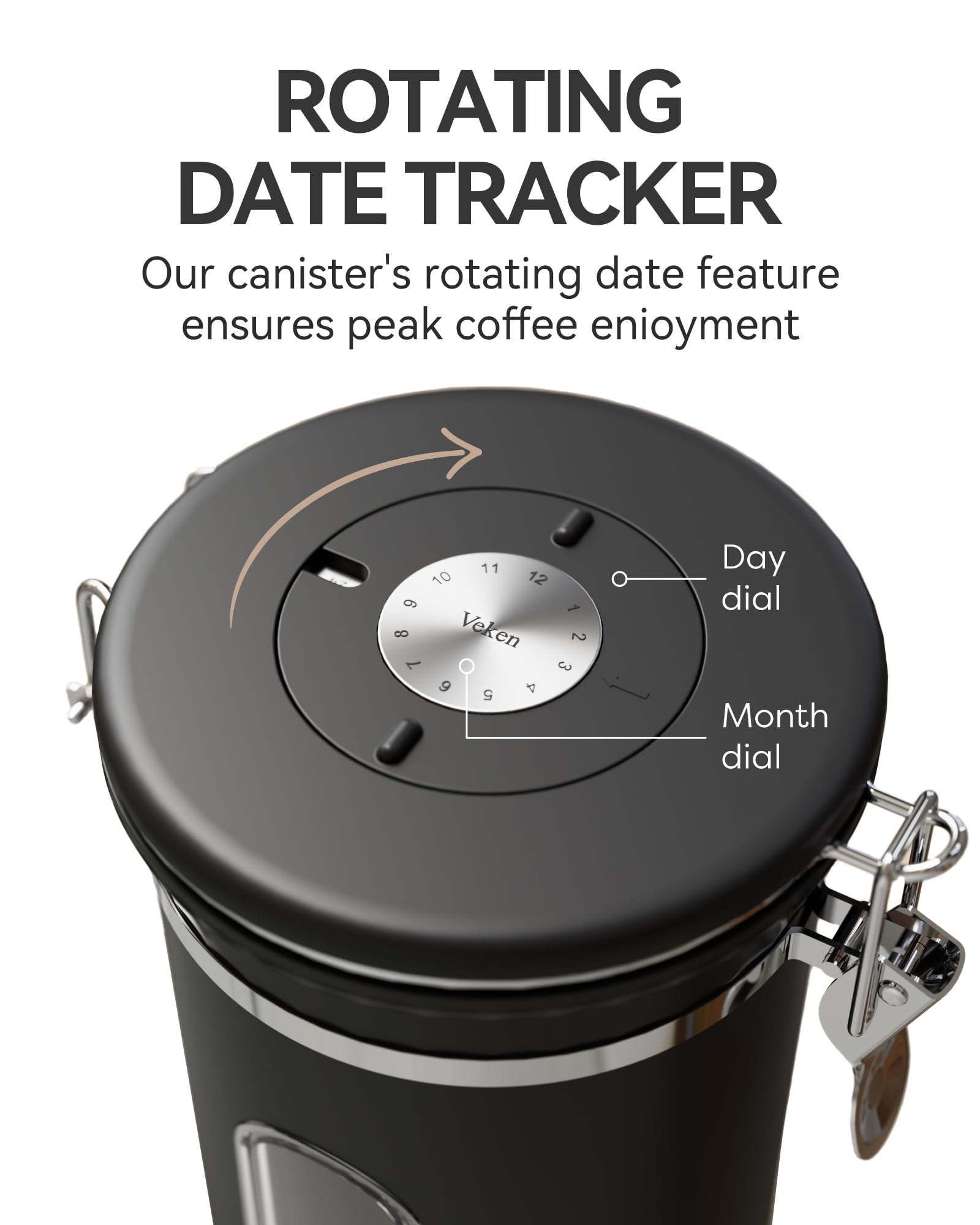 22OZ Coffee Canisters with Window,Scoop and AirtightLid Stainless Steel Kitchen Bean Storage Grounds Container (Black) Date Tracker and Scoop for Grounds Coffee Bar Accessories Beans, Cereal, Sugar,Rice,Tea, Flour, Cereal