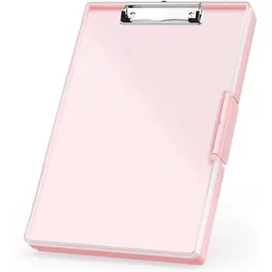 Plastic Clipboard with Storage, Side Opening Clip Boards with 2 Storage Case, High Capacity  Clipboards with Heavy Duty Clips for Work School Office Supplies, Pink Files Organizer Pastel Color