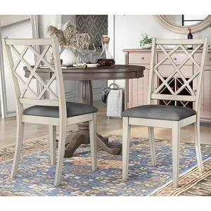 24/7 Shop At Home Joyfair Classic Antique White Wood Padded Diamond Pattern Back Dining Chairs (Set of 2) for Dining Room, Kitchen