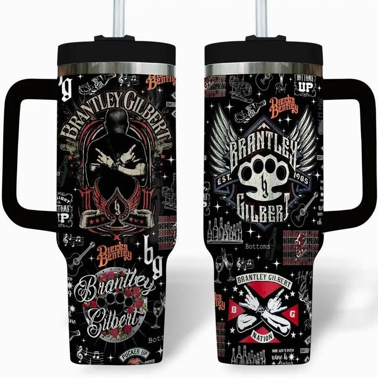 Braanley Gbert 40oz Tumbler With Handle, Country Music Travel Mug, Insulated Stainless Steel Cup