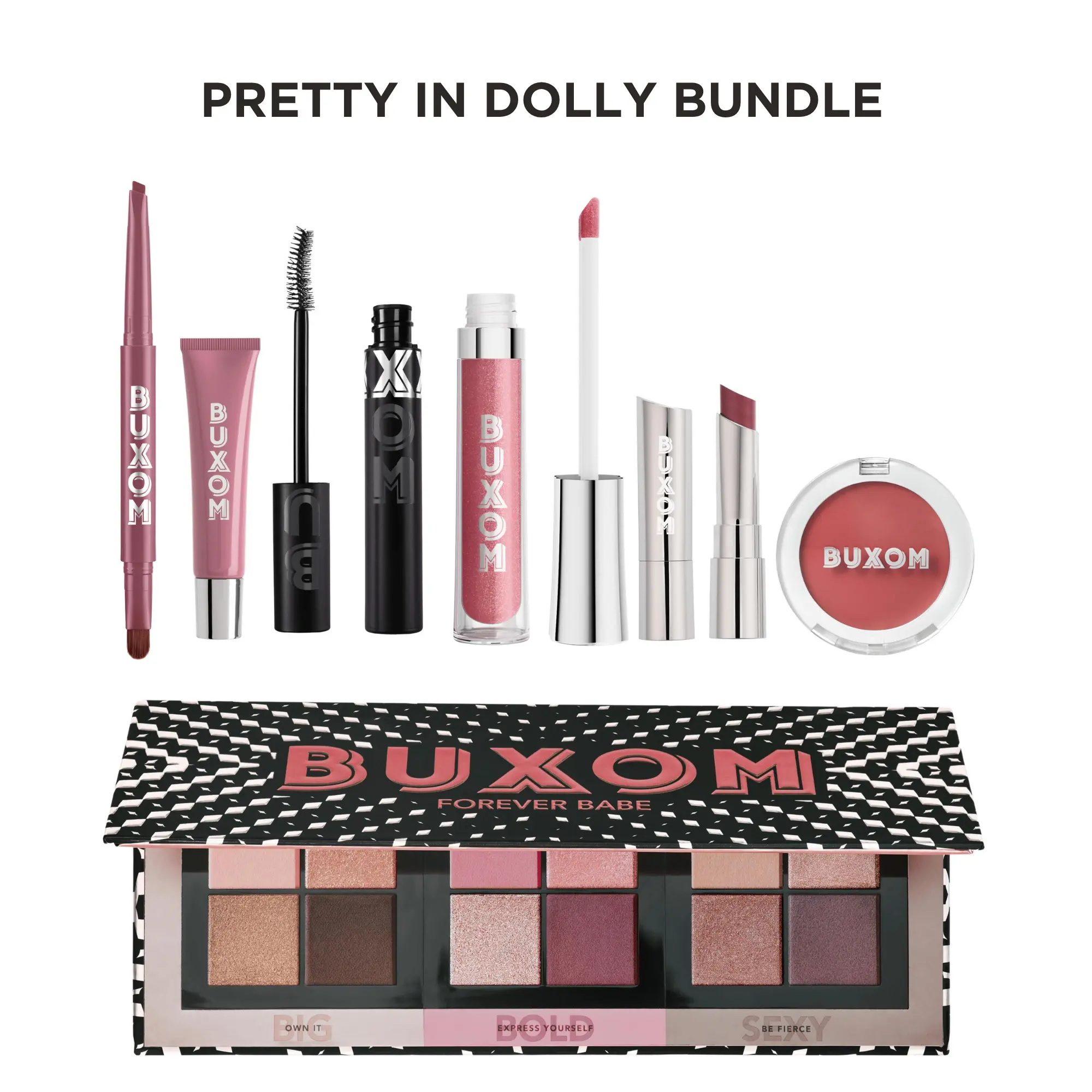 BUXOM Pretty In Dolly Bundle - Best Selling Mauve Plumping Lip Gloss, Lip Balm, Mascara, Fan Favorite Bundles