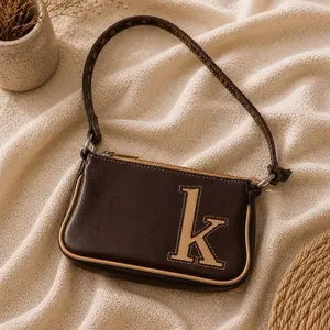Y2K Core 2000s Brown & Tan K Initial Leather Shoulder Bag - Stylish and Durable Design for Everyday Use