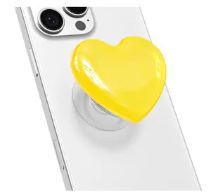 Heart Adhesive Phone Grip Holder, Cute Collapsible Glass Stick Phone Grip Stand Expanding Kickstand for iPhone Samsung Phones Accessories, 3D Crystal Pretty Glitter Love Sticky Grips, Yellow