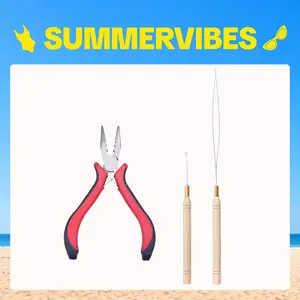 GOO GOO Hair Extension Tools Kit, 1 Plier, 1 Needle Pulling Hook, 1 Micro Ring Loop (3Pcs Tools) for Professional Hair Styling Tools Accessory#Summervibes
