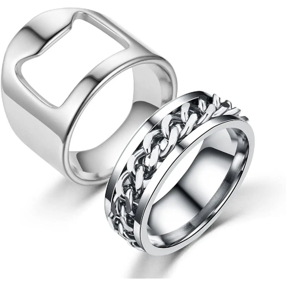 LITTLE ROOM Men's 2pcs Stainless Steel Spinner Chain Thumb Bottle Opener Rings - Creative Design Party & Home Use Fashion Costume Jewelry Accessories, Party Accessory, Beer Opener