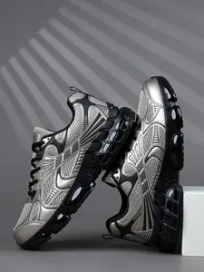 New Gun Color High-Quality Men's Casual Trainer Shoes, Comfortable Sporty Outdoor Sneakers, Textile Upper, Rubber Sole, All Seasons