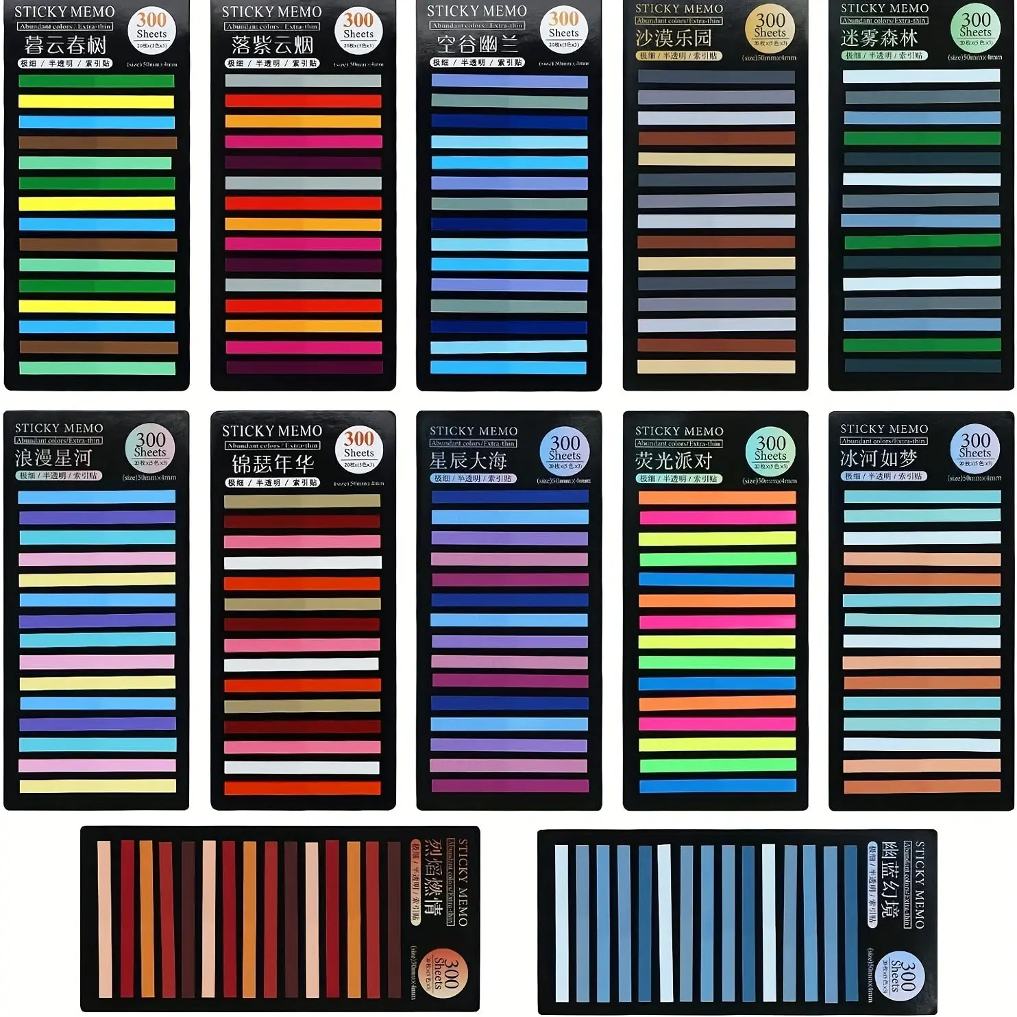Eco-Friendly Translucent PET Index Tabs (3600 Sheets, 12 Color-Coded Packs, 2 × 0.8 Cm) - Writtable, Adhesive, Waterproof Page Markers with Fluorescent Stickers for Efficient Study Systems, Residue-Free Removal (Durable Office Stationery)