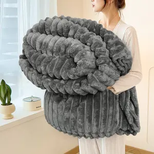 Fleece Throw Blanket for Couch - 400GSM Soft & Warm Fluffy Cream White Queen Size Blanket, Decorative and Giftable Striped Blankets Oversized for Women, Men