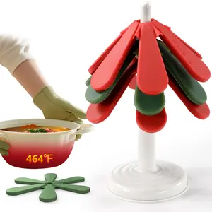 Festive Christmas Silicone Tree Trivet Set (3-Pack) - Heat-Resistant Mats for Hot Pots/Pans, Decorative Holiday Coasters & Kitchen Protectors Tableware Thick