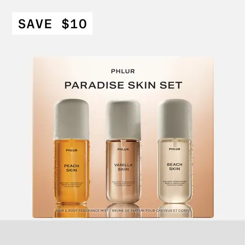 PHLUR Paradise Skin Set - Beach Skin, Peach Skin & Vanilla Skin Travel Size Body Mist Set (3 x 3 fl oz)