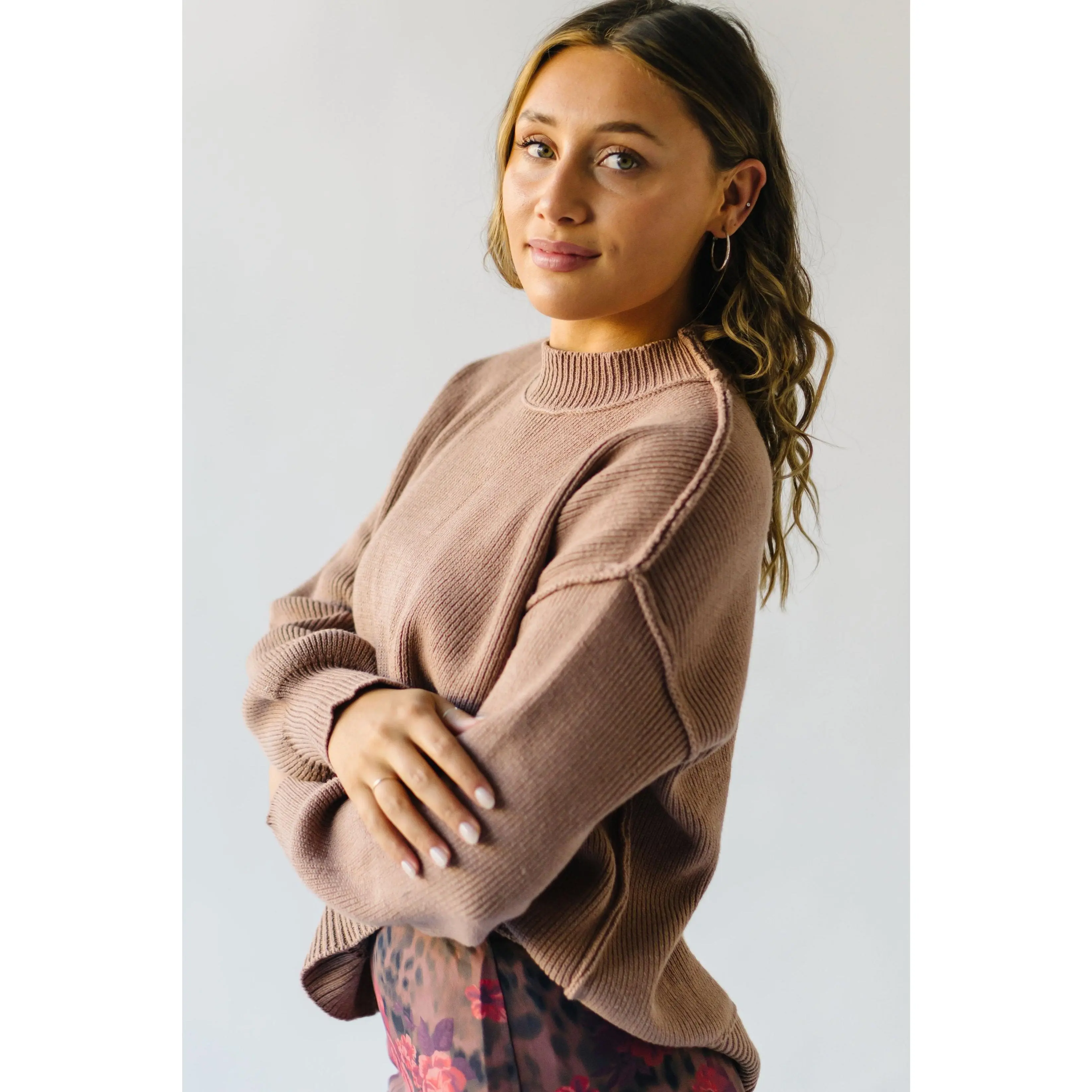 The Stutler Drop Shoulder Sweater in Mauve