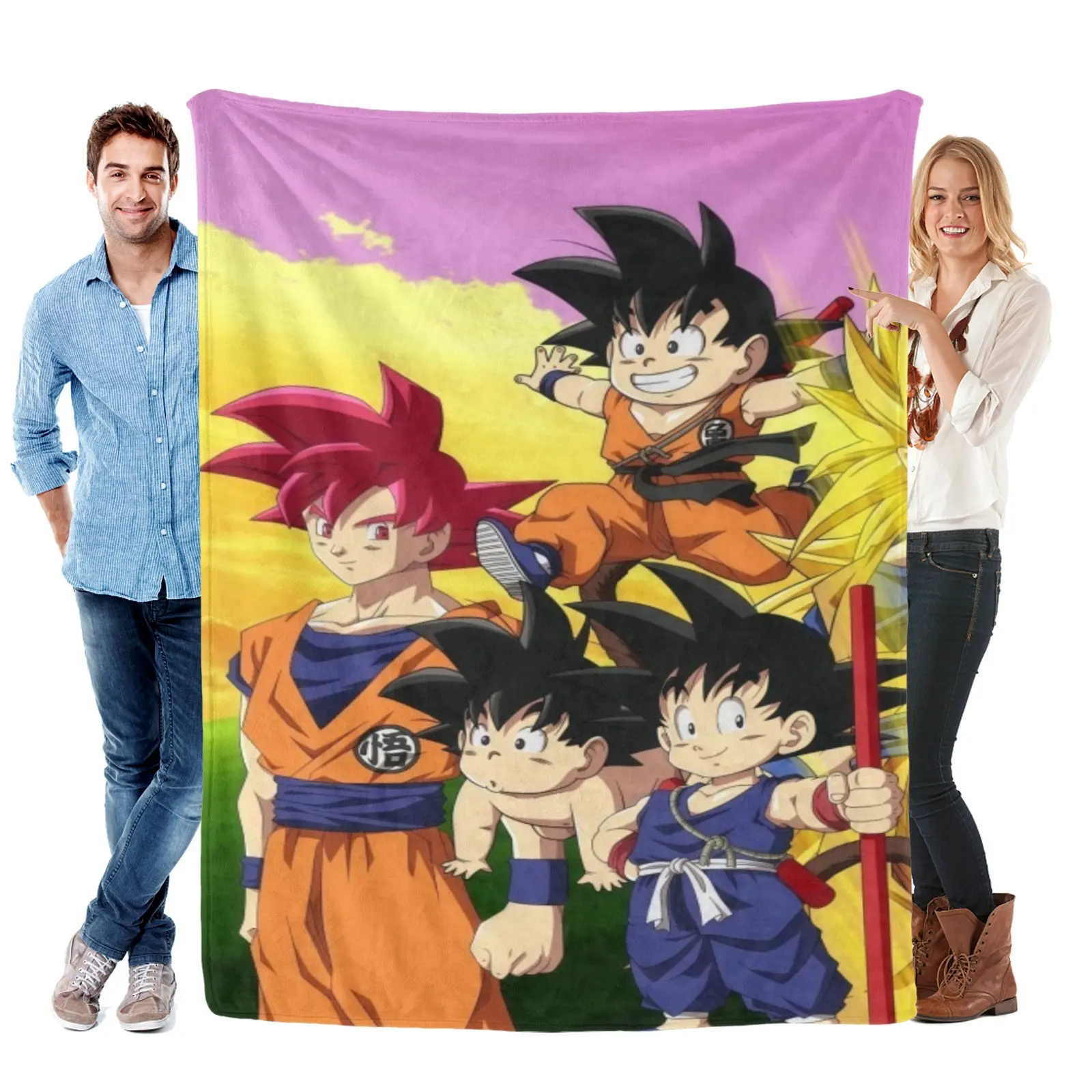 Dragon Ball Z All Forms Goku Gradient Blanket, Multi Kid Goku Design Soft Warm Flannel Cover For Sofa Lounge