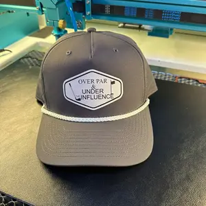 Over Par and Under the Influence Snap Back Hat in Gray with White Brim and Logo Design