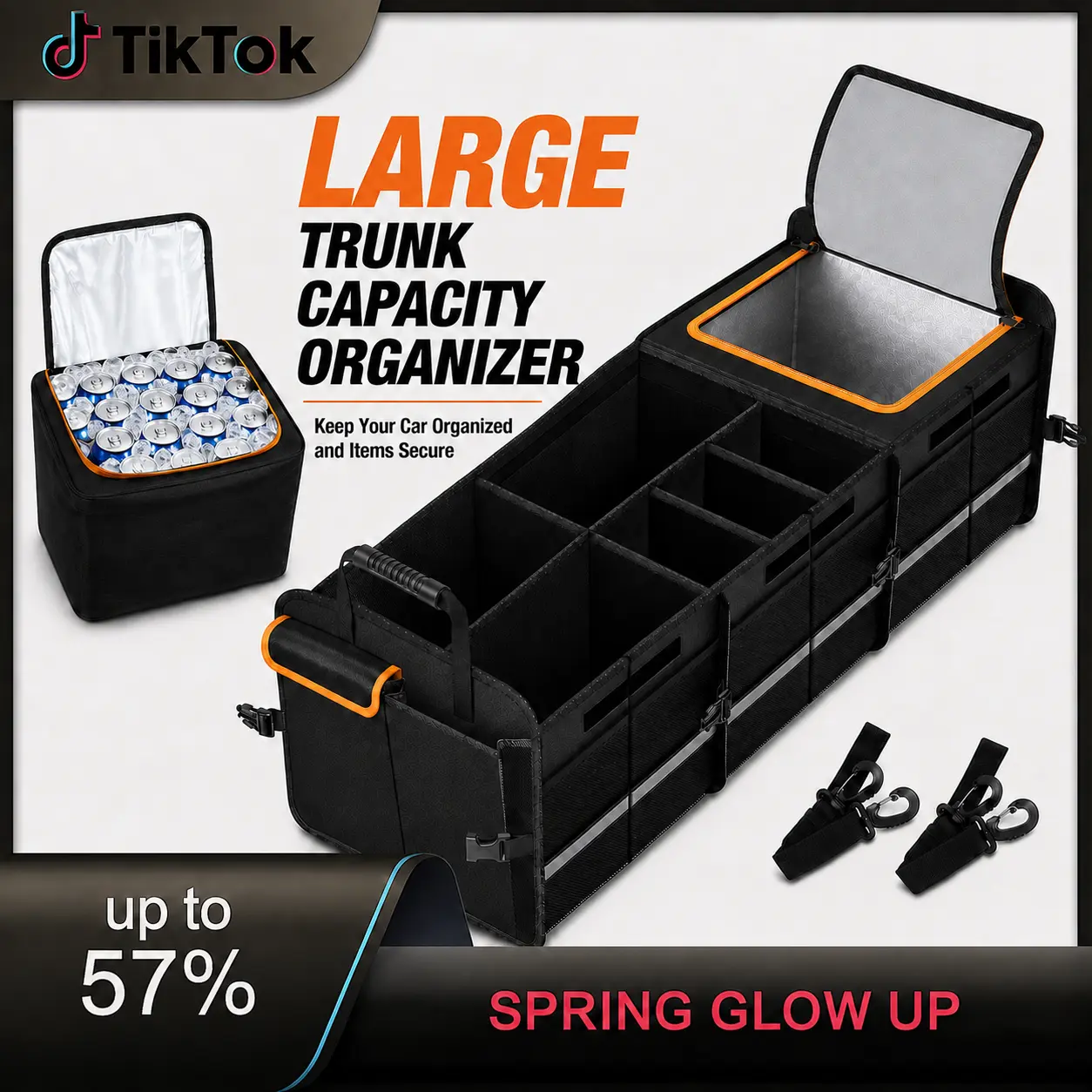 VELORA Auto XL Trunk Organizer with Insulated Cooler — Heavy Duty Car Cargo Storage for SUV Truck Sedan