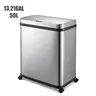 Pukomc 50L(13.21Gal) Stainless Steel Smart Sensor Wastebasket - Touchless Motion Sensor Trash Can with Infrared Induction, 4 Universal Casters (2 Lockable), Movable Home Kitchen Bin