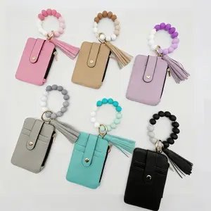 1 Bohemian Style Silicone Bead Bracelet and Western Style Denim Bag, Bead Keychain Women's Wallet, Bag Decoration and Car Key Decoration, ID Bag Card Bag, Easy To Wear with Small Items.