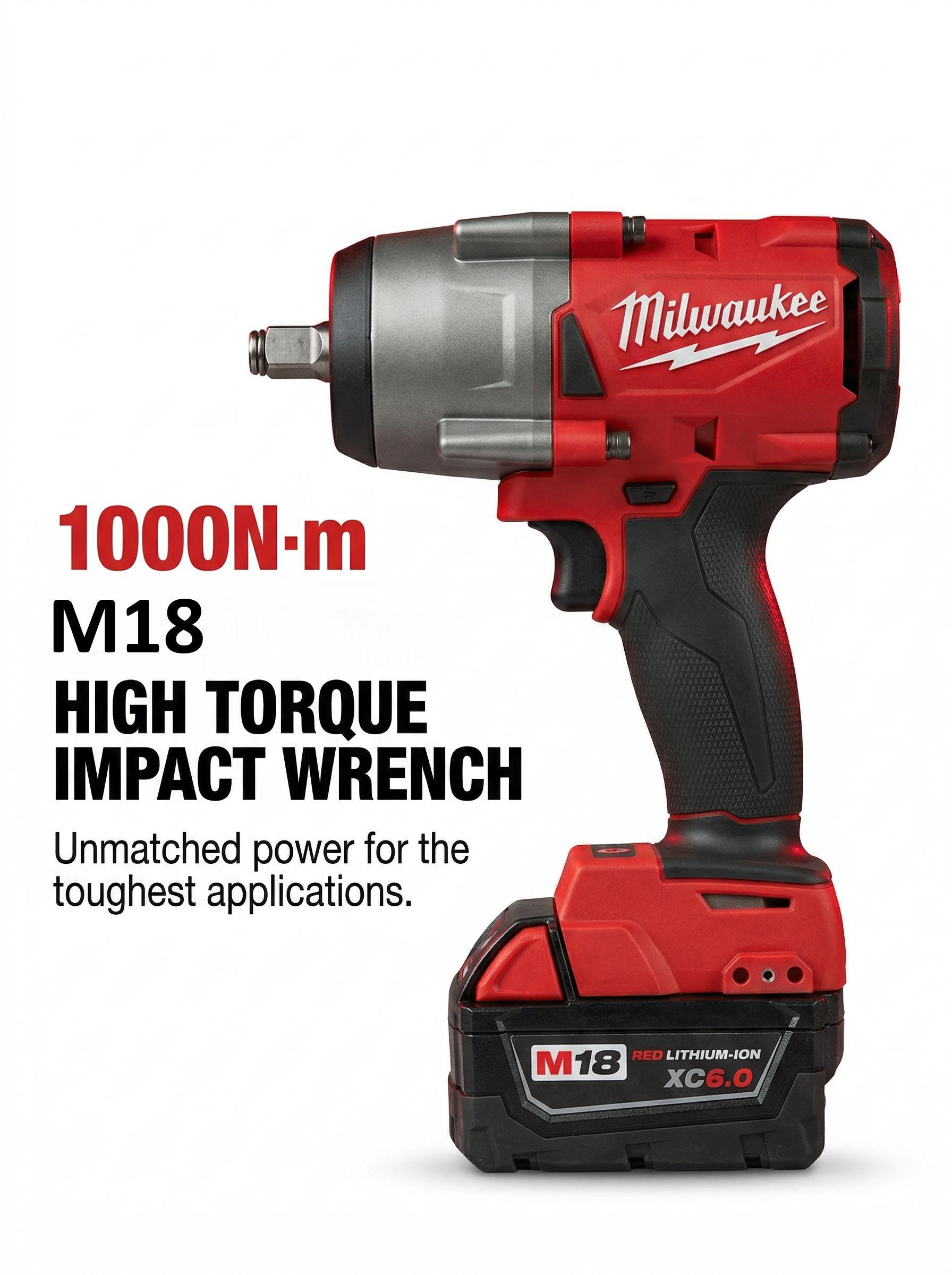 Milwaukee M18 FMTIWF12 18V 1/2 Inch Impact Wrench for Heavy Fastening 1000Nm