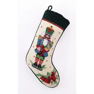 Holiday Nutcracker Melody Horn Needlepoint Stocking - 11" x 18"