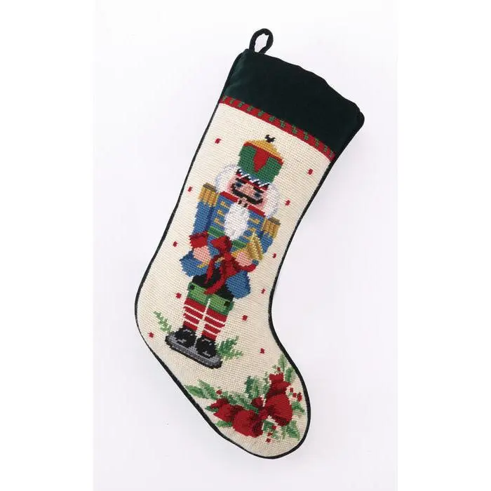 Holiday Nutcracker Melody Horn Needlepoint Stocking - 11" x 18"