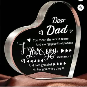 Acrylic Heart Photo Frame - Personalized Acrylic Block with Custom Message, Decorative Father's Day Gift Keepsake, Home Office Desk Ornament