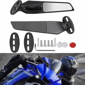 Universal Sport Bike Wind Wing Side Mirrors, 2Pcs Adjustable Rearview Wind Wing Mirror, High Hardness Aluminum Alloy Construction Fit Yamaha YZF R1 R3 R6 CBR Ninja GSXR Aprilia Ducati