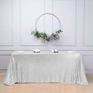 Sequin Rectangle Tablecloth 90"x156" Silver - Seamless Shimmering Finish Table Cover