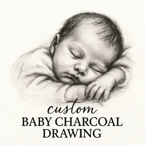 2D Flat, Custom Baby Charcoal Portrait Drawing from Photo, Personalized Newborn Sketch Art, Black And White Digital Baby Wall Decor Gift