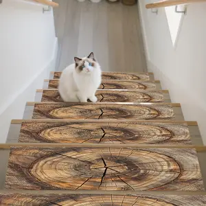 15pcs Set, Anti-Slip Stair Treads, Brown-Yellow Textured Pattern, Non-Slip Stair Carpet, Easy to Clean, Comfortable and Aesthetic, Multi-Scenario Use