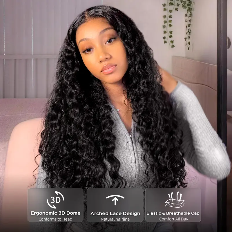 [13x6 GLUELESS WIG] Megalook Glueless Water Wave Transparent Lace Frontal Wigs Skin Melted Pre-everything Put on Go Via Drawstring Band #Summervibes