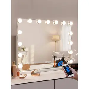 FENCHILIN Large Hollywood Vanity Mirror with lights Bluetooth Tabletop Wall Mount , Makeup Mirror with 15 LED Bulbs White 22.8'' x 18.9''