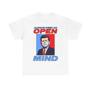 Open Mind JFK Vintage Style T-Shirt, Retro Political Graphic Tee, Inspirational Quote Shirt, Classic Americana Design, Unisex Gift