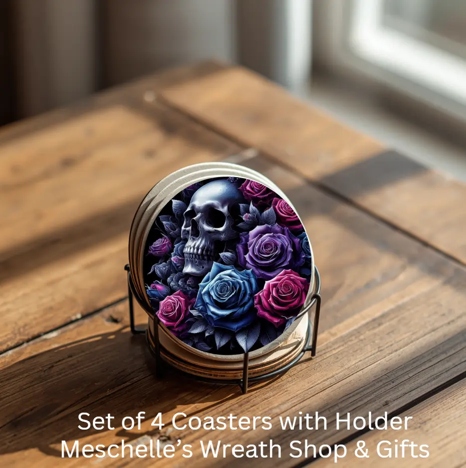 Stylish Round Ceramic Coffee Coasters Set of 4 with Metal Holder, Kitchen Tableware for Home Use