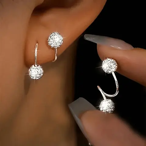 Luxury Sparkling Spiral Twist Ball Earrings with Cubic Zirconia, Unique Design Earrings, Shining Earrings, Versatile Jewelry for Evening Parties & Everyday Wear, Elegant Accessory