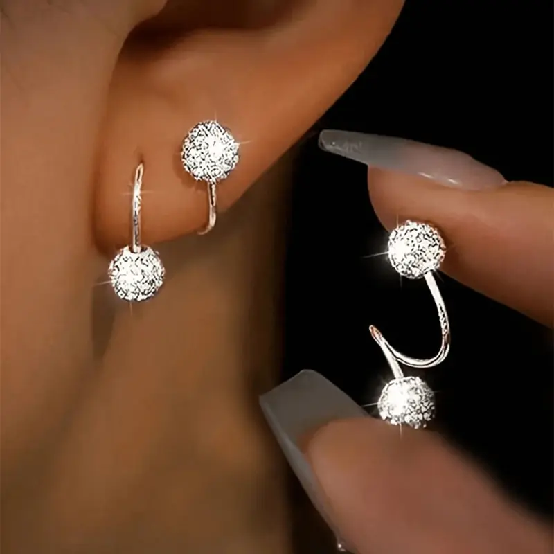 Luxury Sparkling Spiral Twist Ball Earrings with Cubic Zirconia, Unique Design Earrings, Shining Earrings, Versatile Jewelry for Evening Parties & Everyday Wear, Elegant Accessory