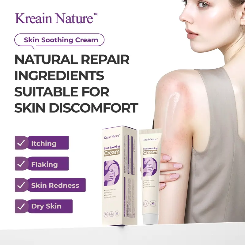 Kreain Nature Herbal Skin Soothing Cream - Relieves eczema, psoriasis, dryness, itching and sensitive skin, defends, moisturizes, non greasy, quickly absorbs, suitable for all ages, relieves irritation, rash and redness, 20g for healthy skin treatment