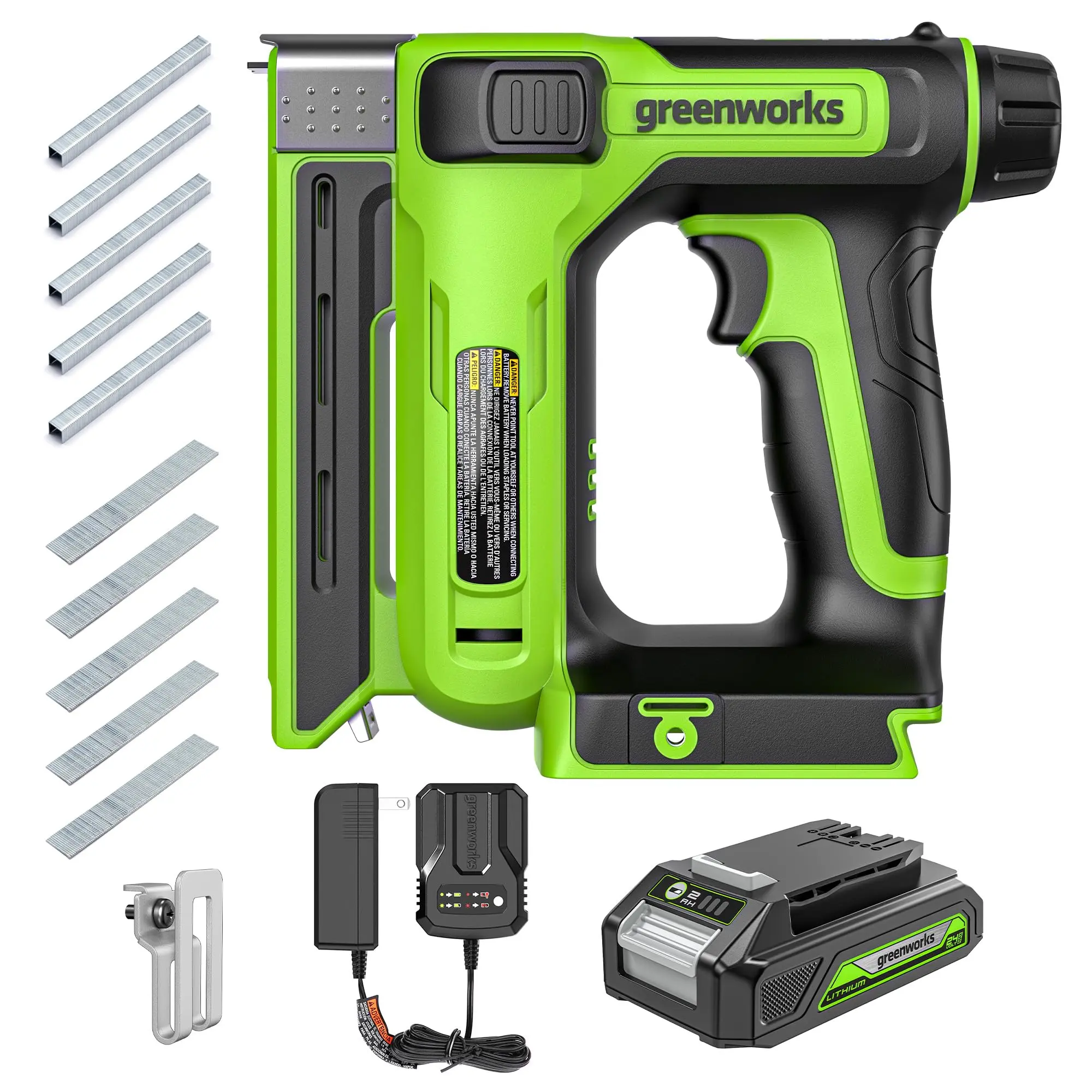 Greenworks POWERALL 24V Cordless 3/8'' Crown T50 Stapler with 2Ah Battery and Charger