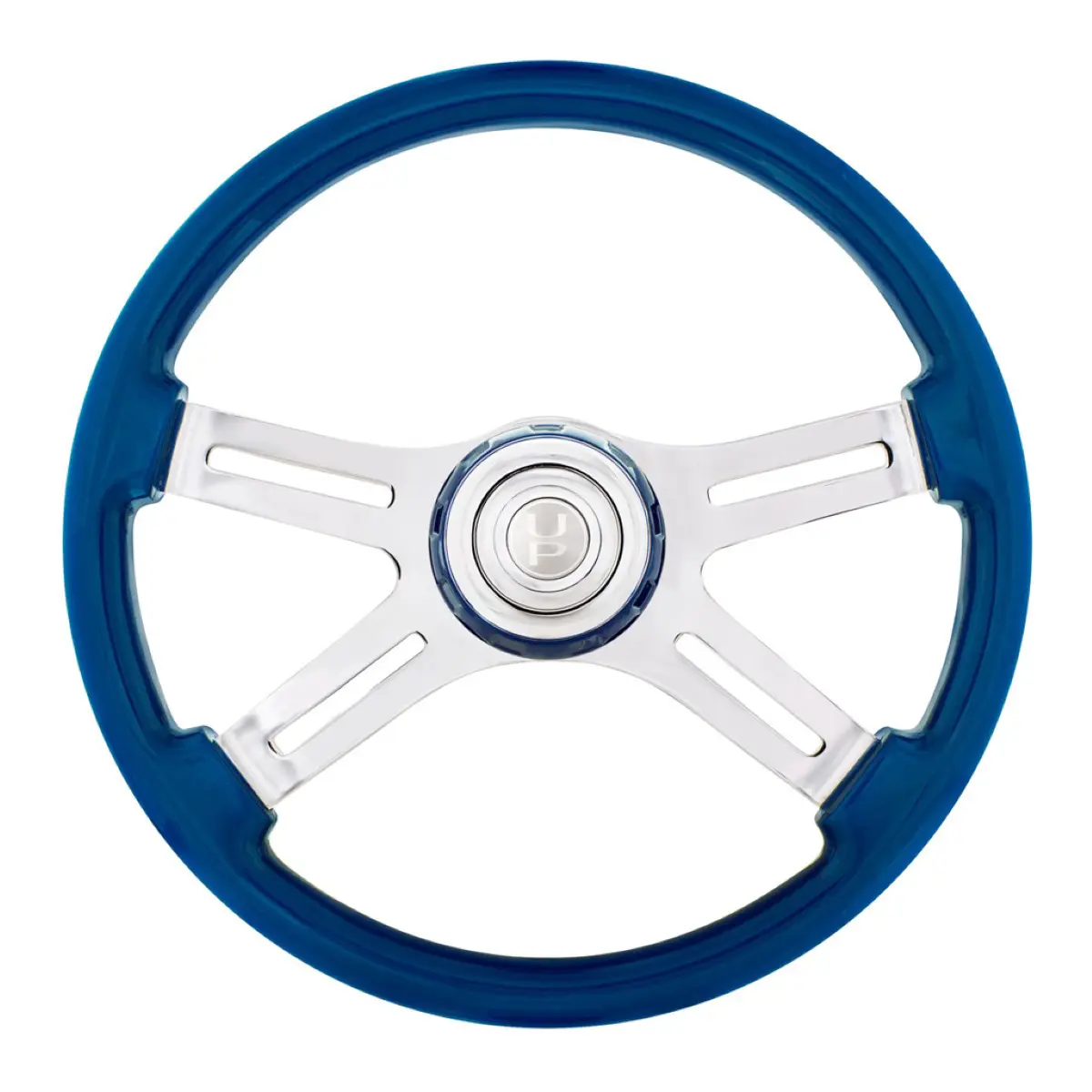18" 4 Spoke Electric Blue Steering Wheel With Color Matching Horn Bezel