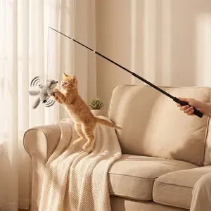 PROKEl Catnip Flapping Squirrel Interactive Cat Toy Rechargeable Touch Activated Kitten Plush Toys for All Breeds Indoor Kicker Chirping Bird