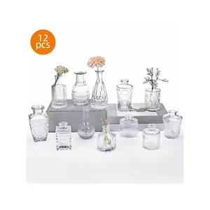 12/24/30/64pcs Bud Vases For Flowers, Small Vases For Centerpieces, Vintage Clear Glass Vases For Home Table Decor Rustic Wedding Decorations, Mother's Day Decor, Ideal Mother's Day Gift