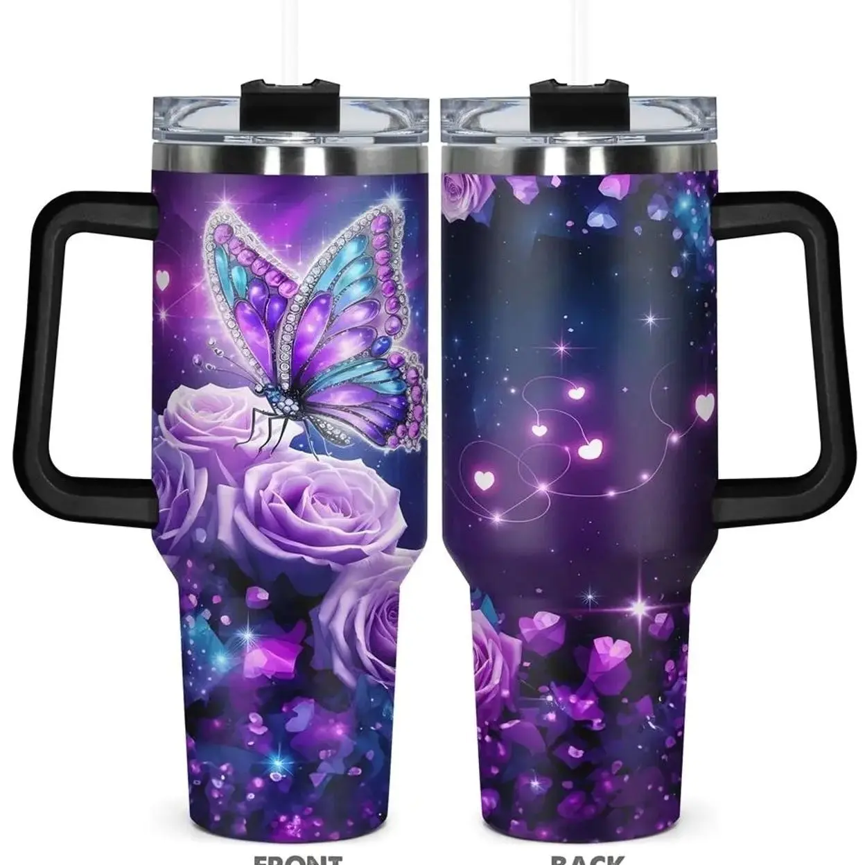 Butterfly Pattern Vacuum Insulated Flask  with Lid & Straw, 1 Count 40oz Stainless Steel and Durable Water Bottle, Birthday Gift for Friend, Vacuum Insulated Flask, Insulated Water Bottles