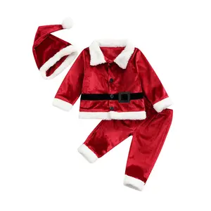 Kupretty Toddler Baby Boys Girls Santa Claus Cosplay Costume Velvet Long Sleeve Christmas Jacket + Long Pants +Xmas Hat 3pcs Outfits Sets
