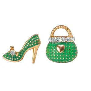 Cute High Heel Bag Rhinestone Asymmetrical Earrings