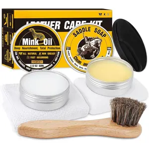 Leather Boot Care Kit,  Oil & Saddle Soap for Leather Cleaning & Leather Boots, 6-in-1 Leather Shoe Care Kit