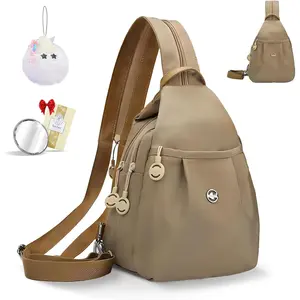 2-Way Mini Commuter Bag, Multi-Compartment Oxford Small Backpack, For Women, Collegeman, Commuter, Travel with Anti-,Three in  Multifunctional Convertible Design(Khaki)