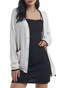 Womens Knitted Open Front Cardigan Sweaters Long Sleeve Loose Button Casual Outerwear Coats with Pockets