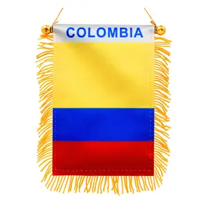 2 Pack-Colombia Fringy Car Window Hanging Flag - Double sided Small Mini Colombia Flag Banner for Car Rearview Mirror Décor - Fringed -Colombian Hanging Flag with Suction Cup & Fringy-4x6 ''