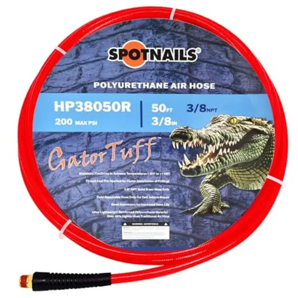 3/8" x 50' Polyurethane Air Hose (Red) – No Fittings – 3/8" NPT – Lightweight, Flexible, Industrial Air Hose