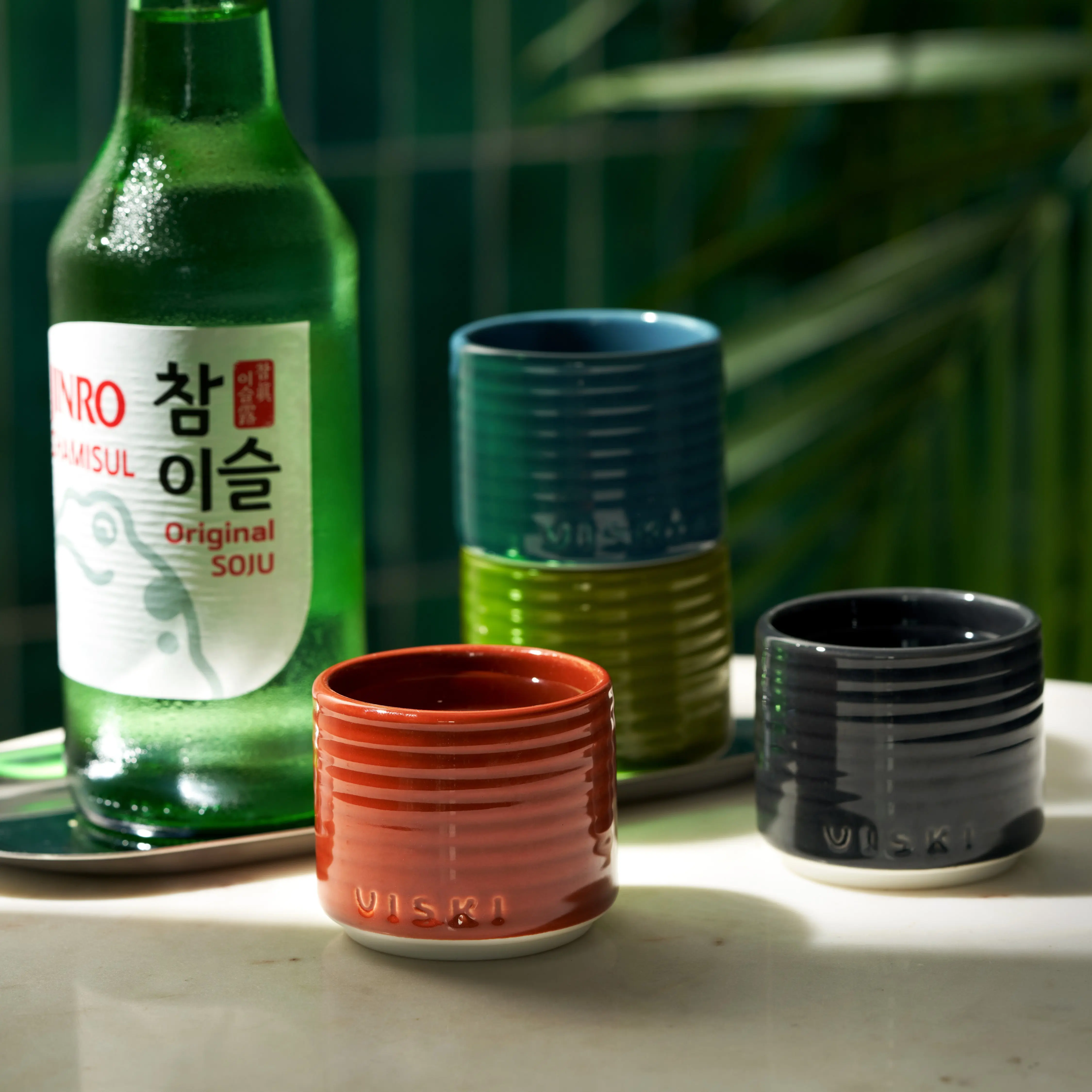 Stackable Ceramic Soju Cups Set of 4 – 4 oz Korean Drinkware for Soju & Sake, Colorful Minimalist Design, Asian Home Aesthetic, Perfect for Korean BBQ Nights