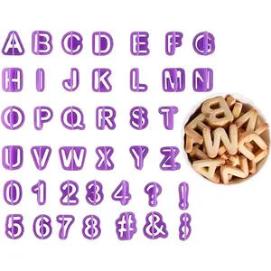 40pcs Alphabet and Number Cookie Cutters Set, Purple Plastic, for Icing, Cake Decorating, Fondant, Sugarcraft, Biscuit, Pastry Plunger Baking